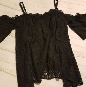 Black lace open shoulder shirt